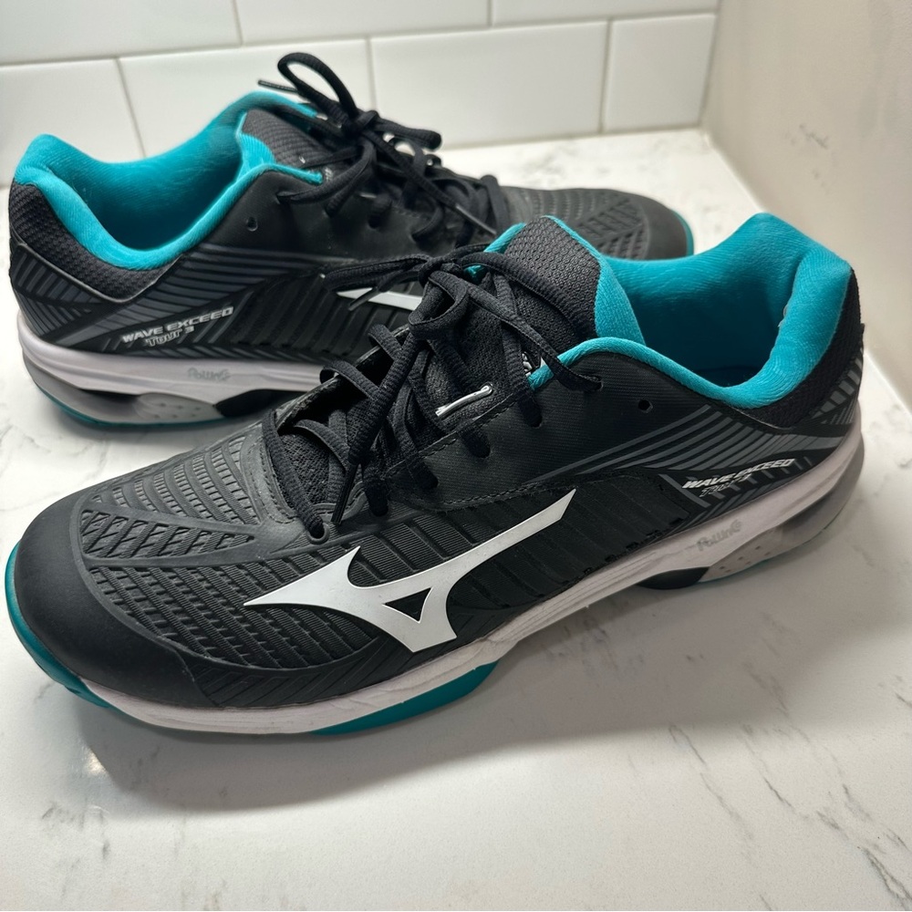 MIZUNO WAVE EXCEEDED Tour 3 size 11.5 black/teal tennis shoe - Picture 3 of 9